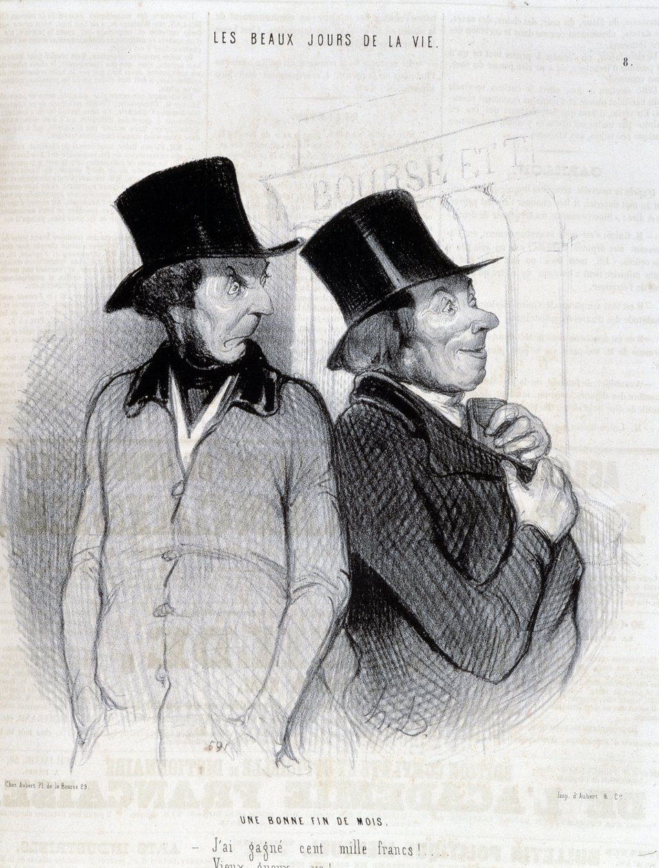 Tegneserie om stipendiaterne - av Daumier, i "" Charivari"" fra 16.04.1844 av Honoré Daumier