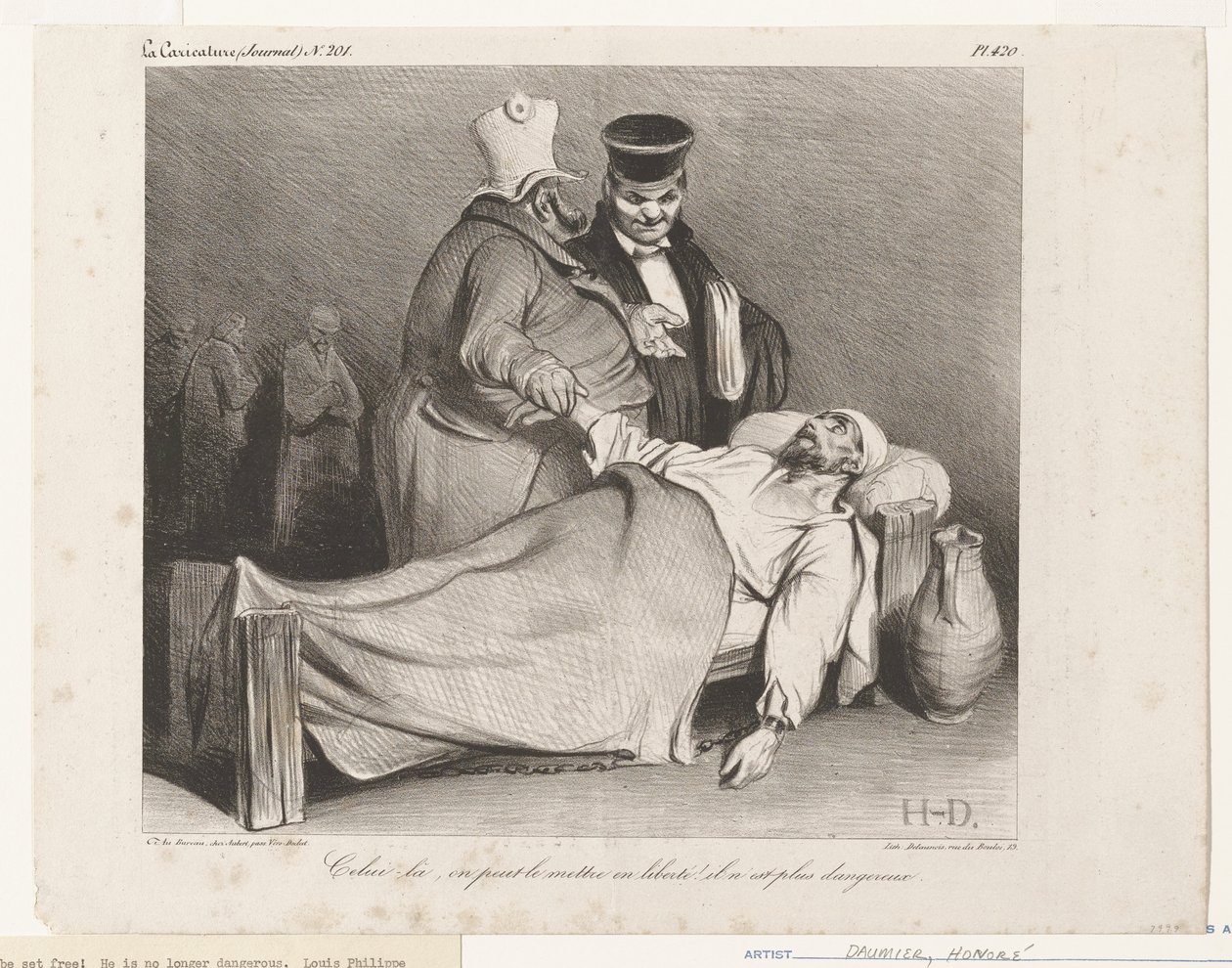 Ham kan man sette fri! Han er ikke lenger farlig. Fra La Caricature av Honoré Daumier