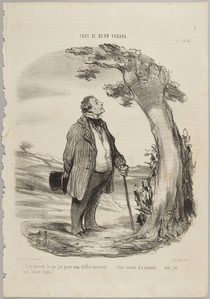 «Likevel var det der jeg graverte mitt kjærlighetstegn...», nummer 35 fra serien Alt man kan ønske seg fra Le Charivari av Honoré Daumier