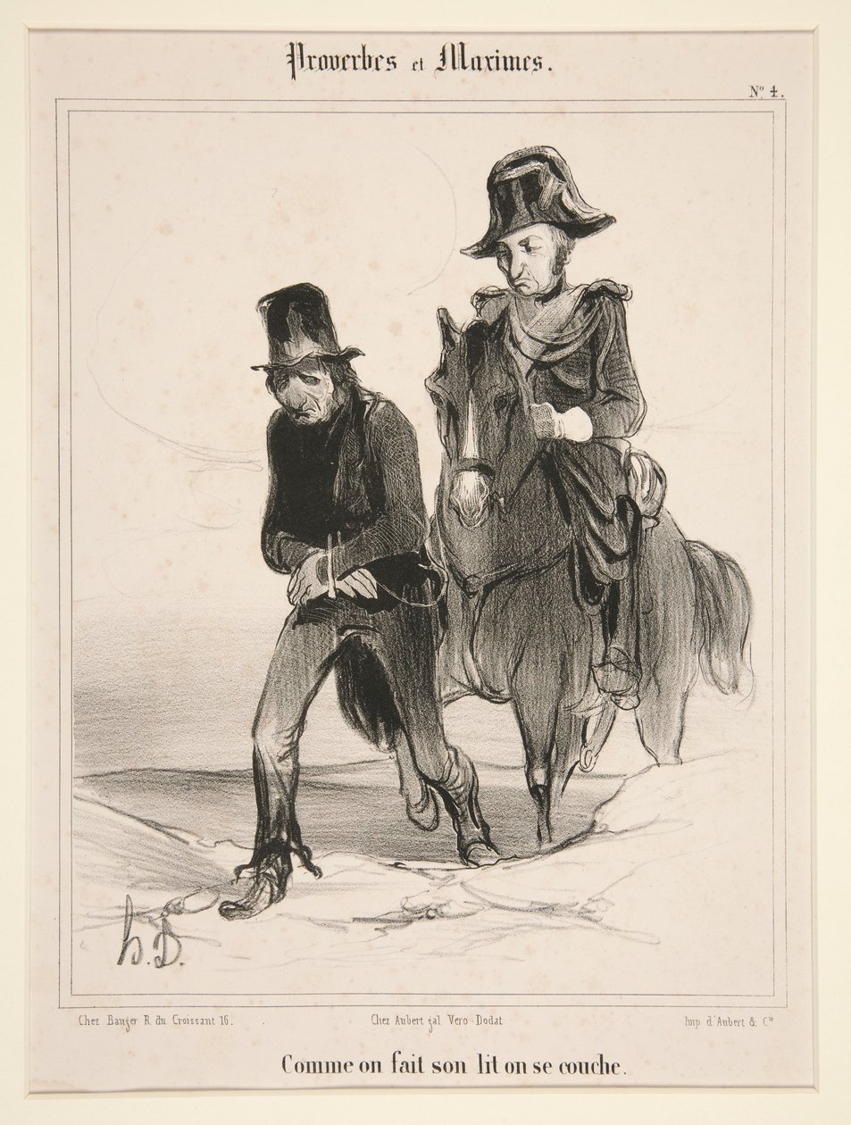 Som man reder, ligger man, plansje 4 fra Ordspråk og maksimer av Honoré Daumier