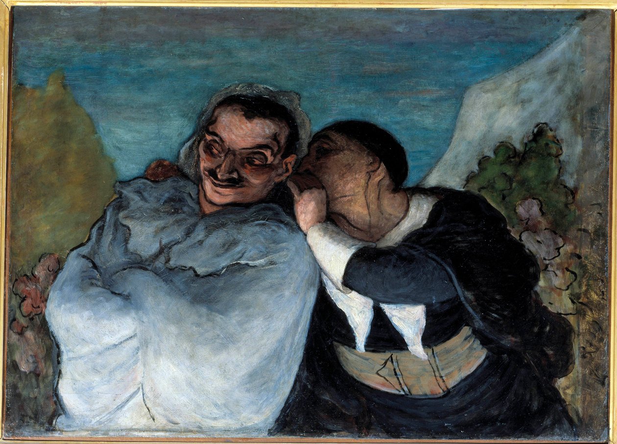 Crispin og Scapin sier også Scapin og Silvestre. De to karakterene i Molieres skuespill «Les fourberies de Scapin»» har tillit i øret. Maleri av Honore Daumier (1808-1879). 1864 søn. 0,60 x 0,82 m Paris Musee d
