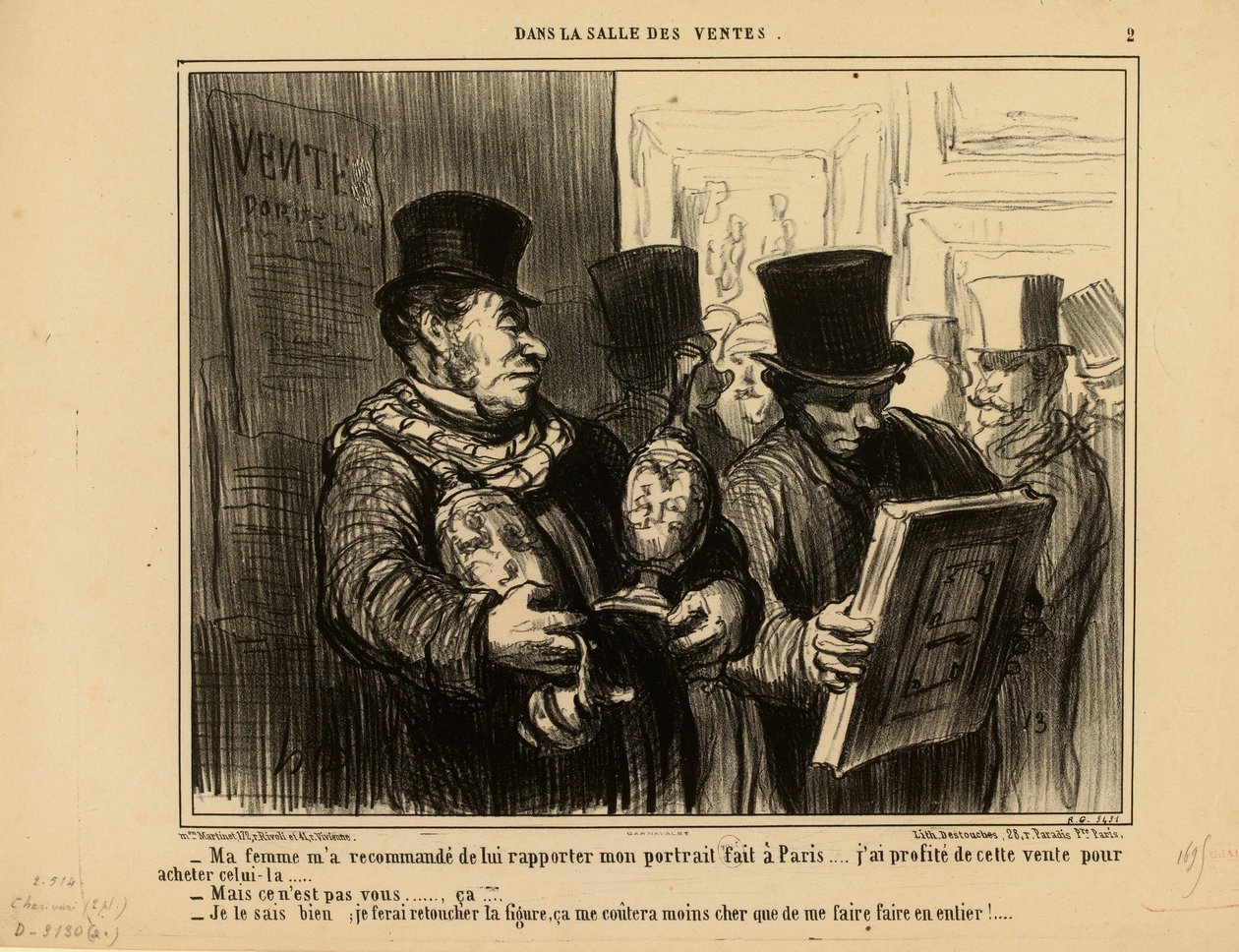 I auksjonssalen nr. 2: Kona mi ba meg om å ta med portrettet mitt hjem til henne... av Honoré Daumier