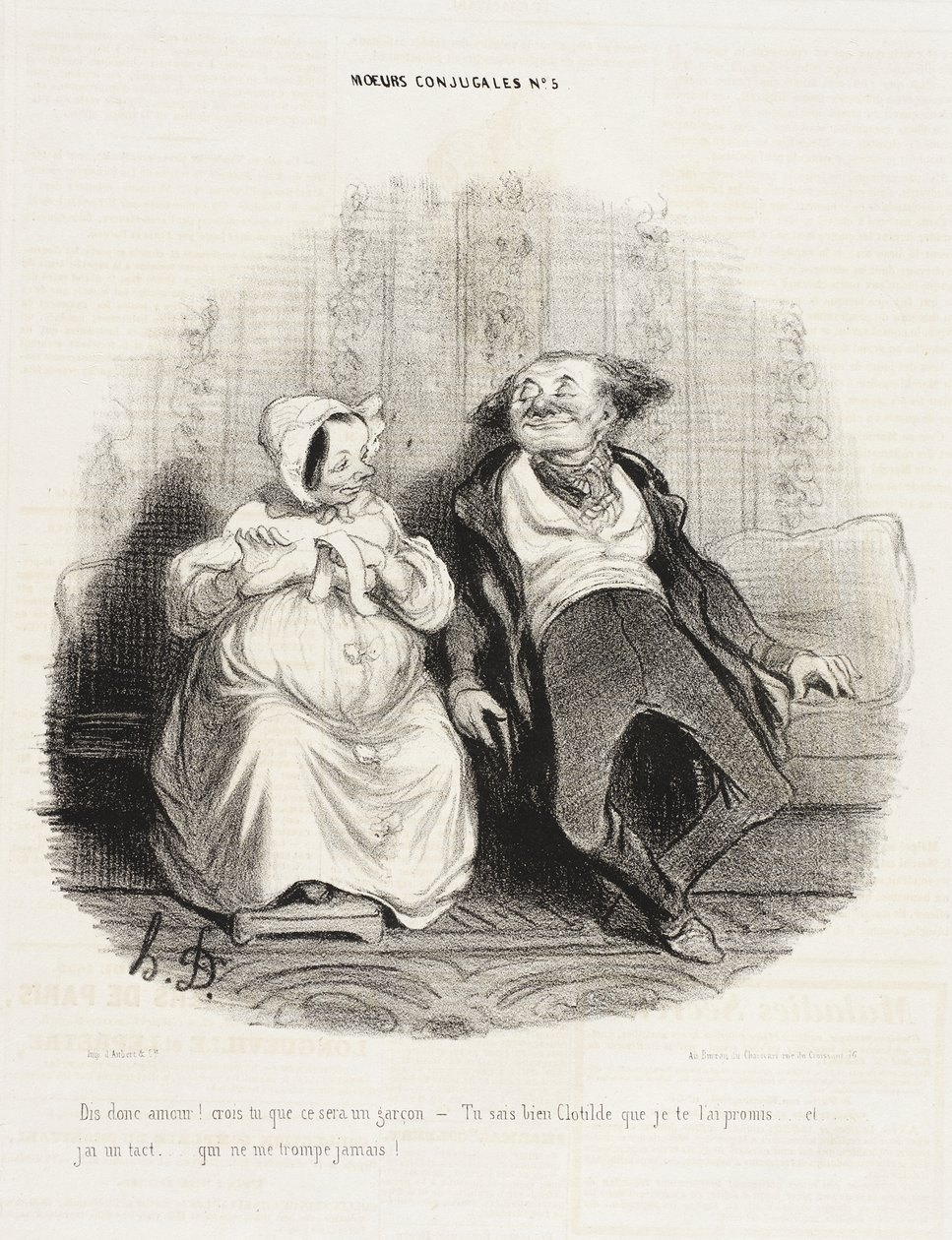 Si meg, kjære! Tror du det blir en gutt? av Honoré Daumier