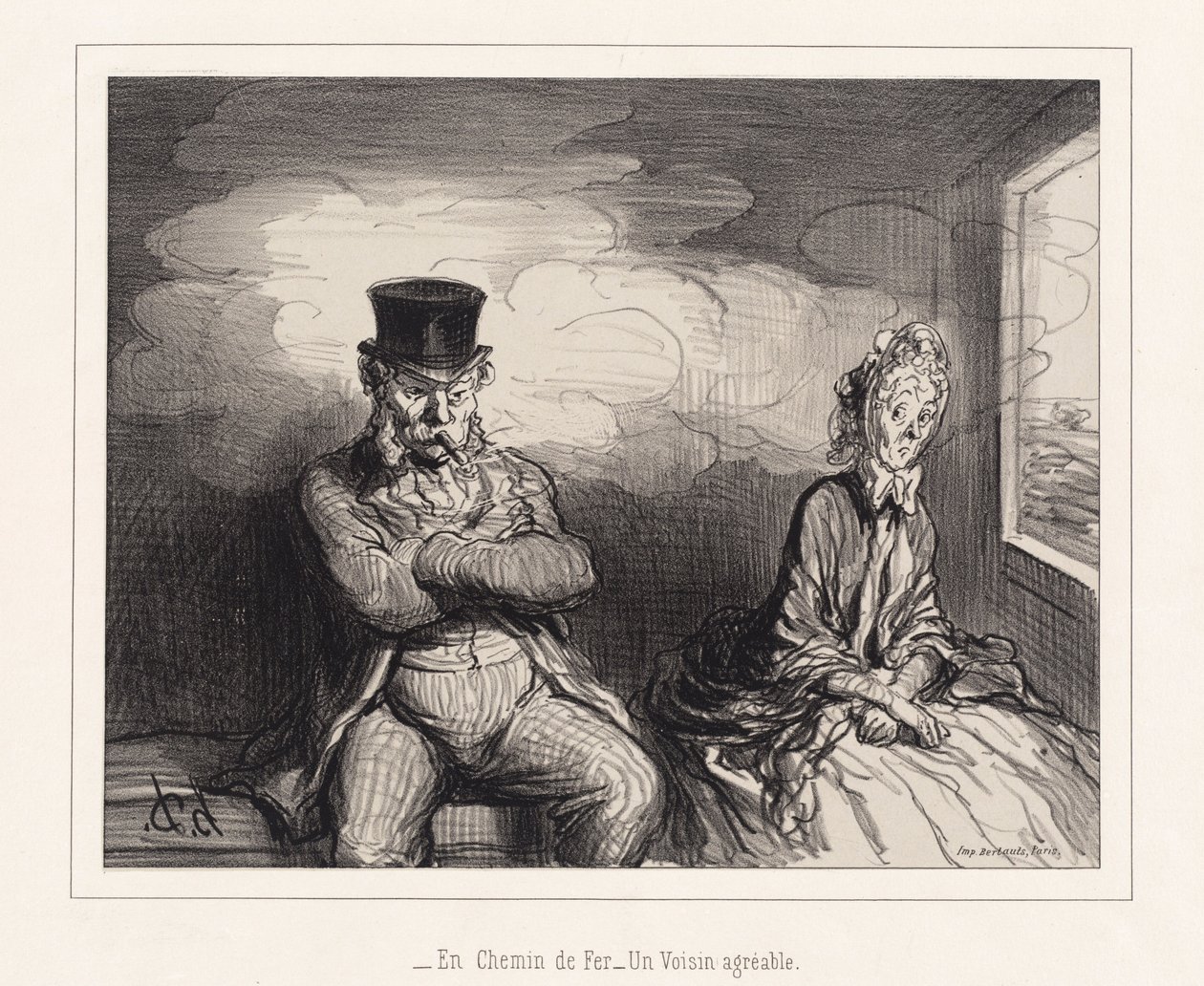 På jernbanen... en hyggelig nabo av Honoré Daumier