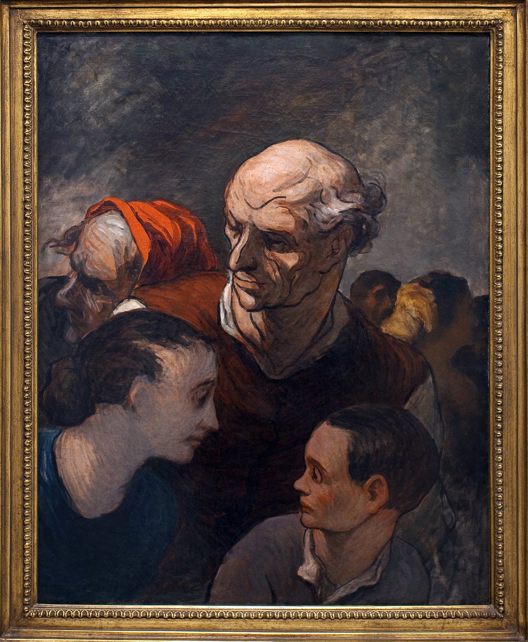 Familie på barrikadene i 1848. Maleri av Honore Daumier (1808-1879), olje på lerret av Honoré Daumier
