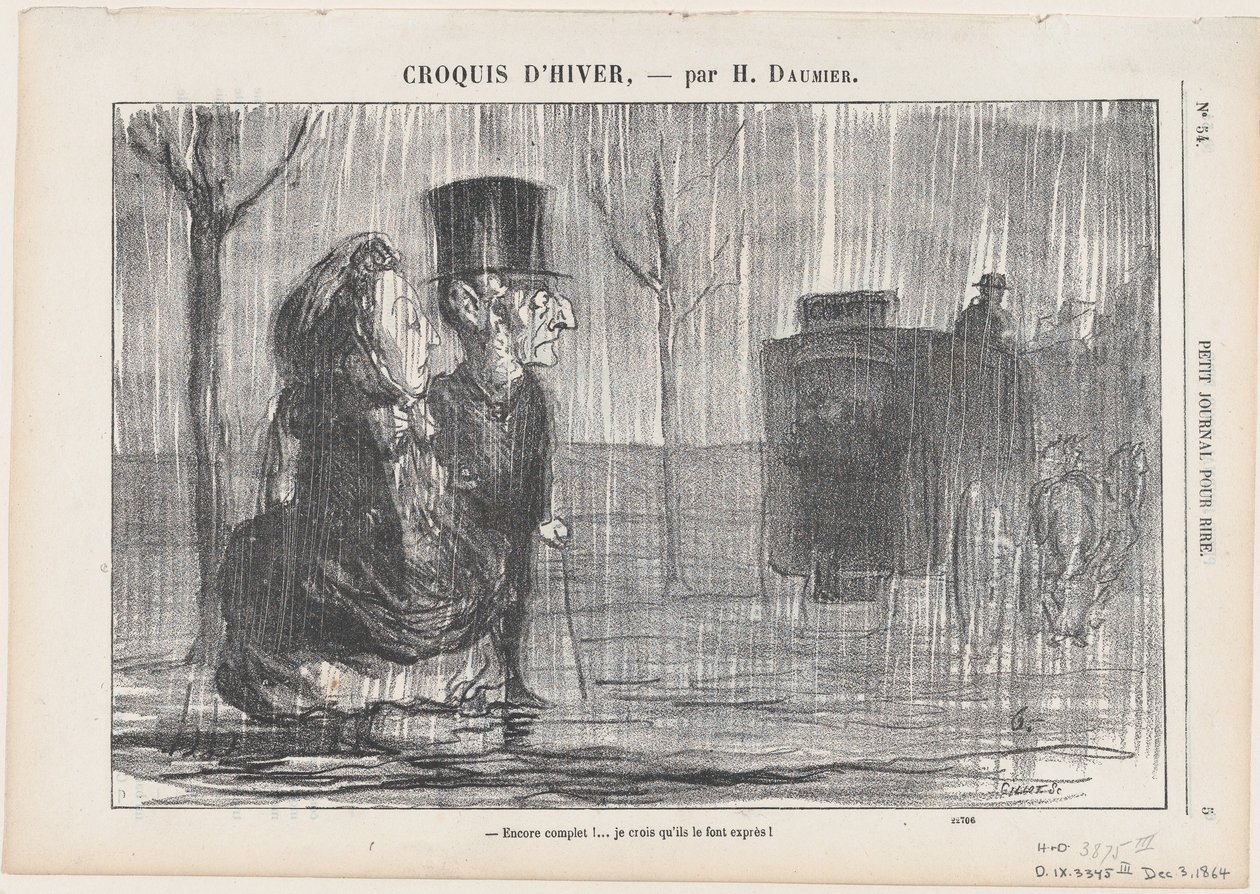 Fullt igjen... Jeg tror de gjør dette med vilje!, fra «Vinterskisser» av Honoré Daumier