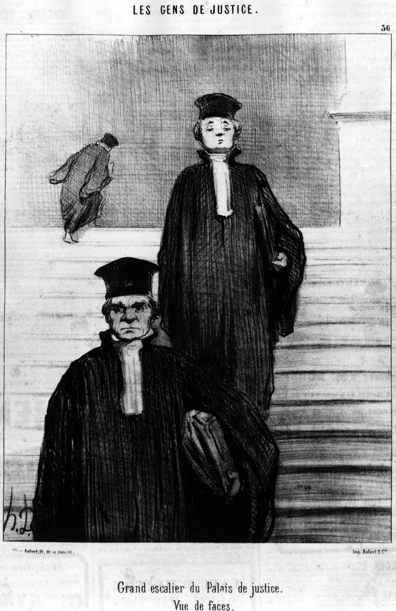 Stor trapp til Palace of Justice, View of faces, hentet fra "Gens de Justice", serie med tegneserier om Justice av Honore Daumier (1808-1879). “Charivari” av Honoré Daumier