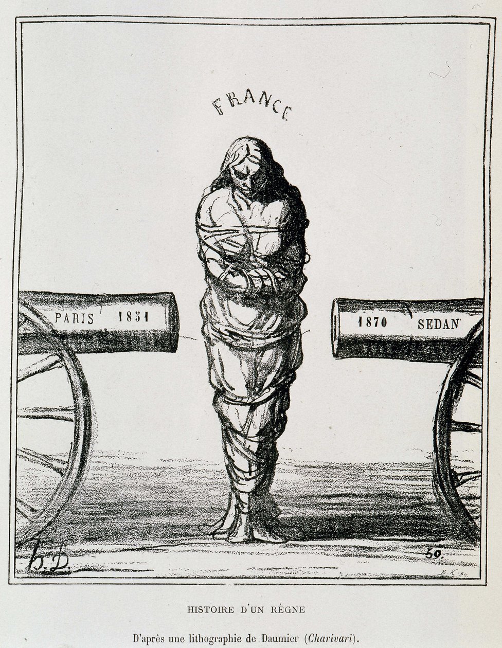 History of a Regne: Frankrike i en tangbevegelse mellom Paris 1851 og Sedan 1870 - litografi av Honore Daumier publisert i "" Le Charivari"", sd. rundt 1871 av Honoré Daumier