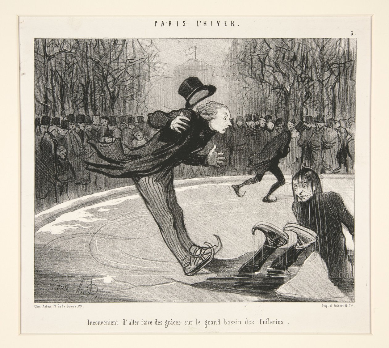 Ulempen ved å gjøre seg til ved det store bassenget i Tuileriene, fra Paris om vinteren av Honoré Daumier