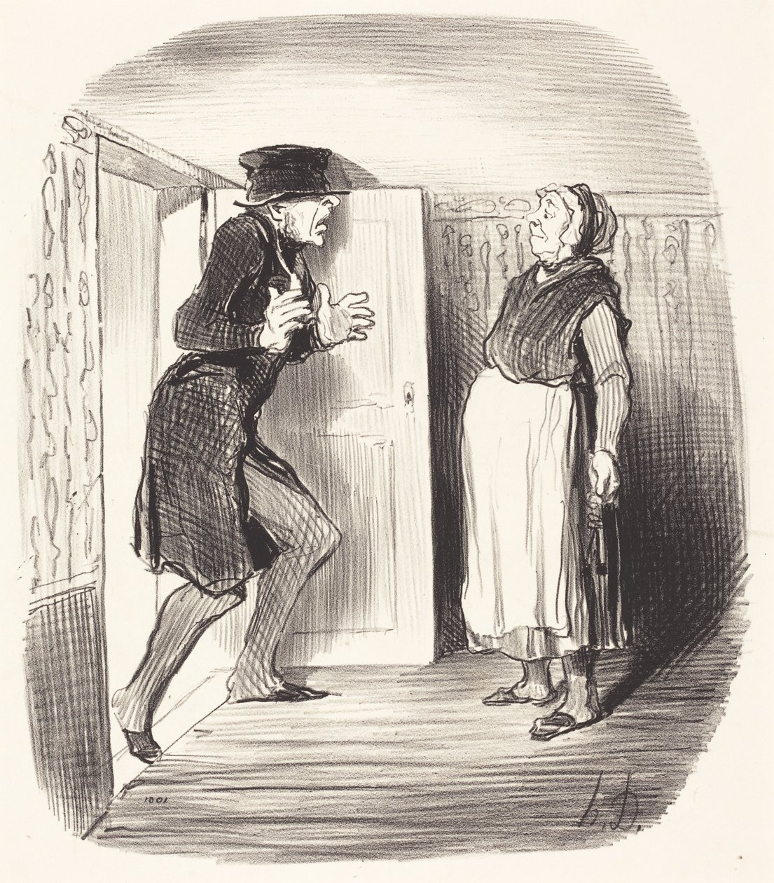 Ulempen med å besøke en mellometasje uten forholdsregler... av Honoré Daumier
