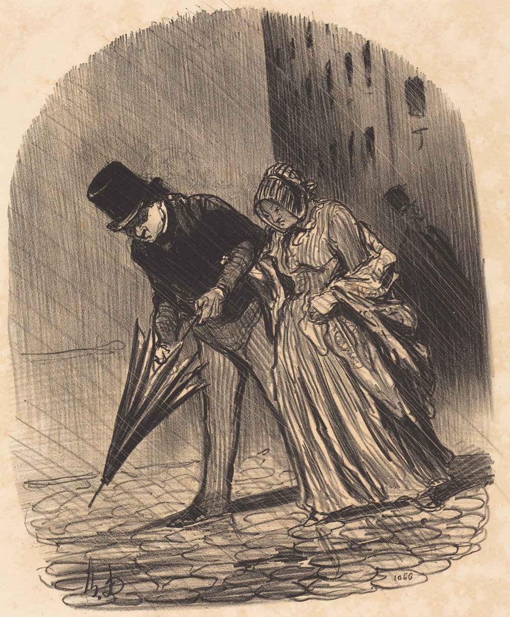 Ulempe ved en altfor komplisert paraply med fjærer av Honoré Daumier