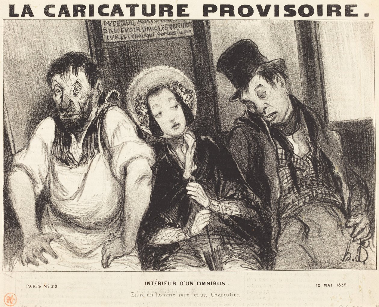 Interiør i en omnibus av Honoré Daumier