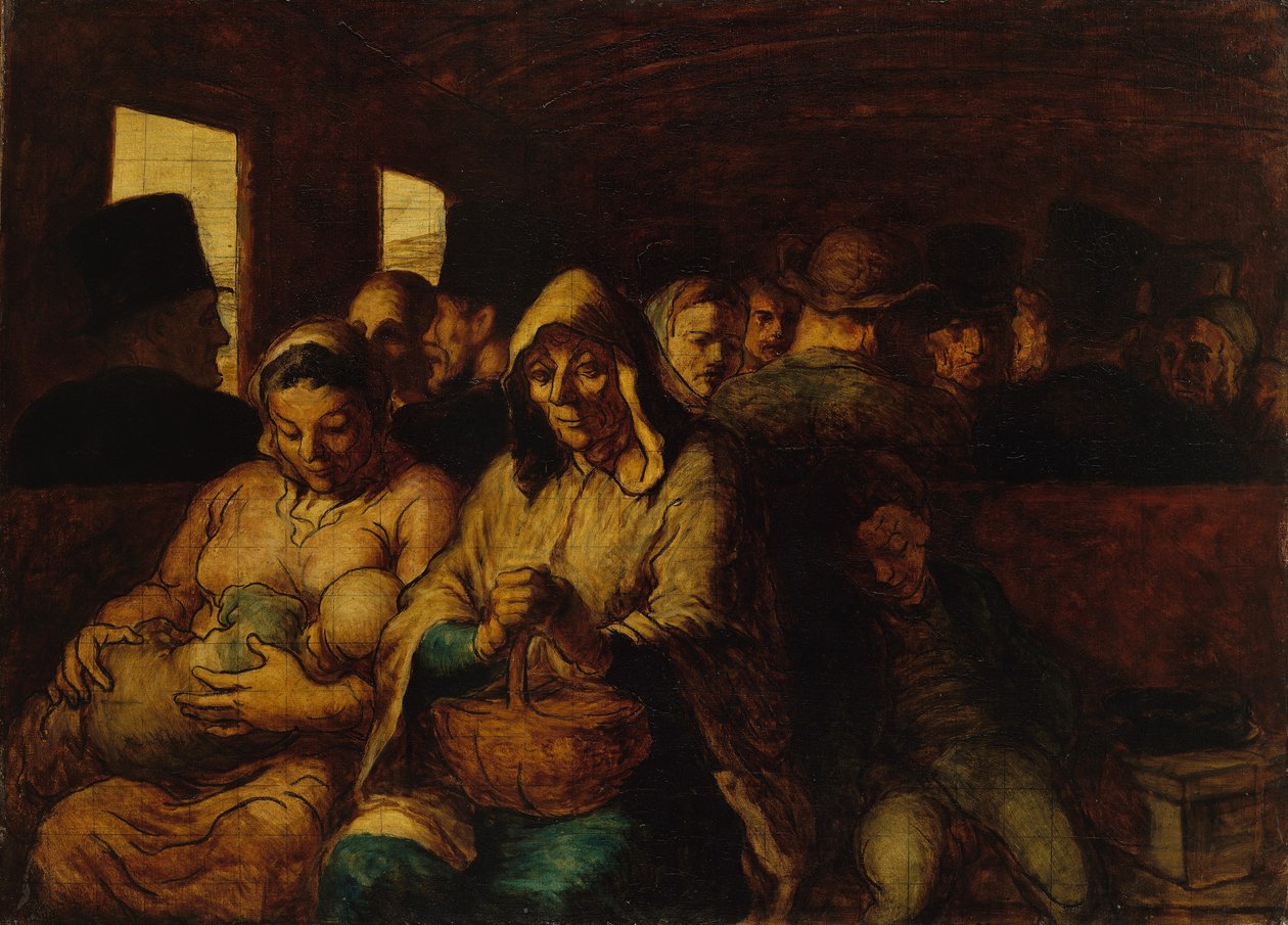 Interiør i tredjeklasses vogn av Honoré Daumier