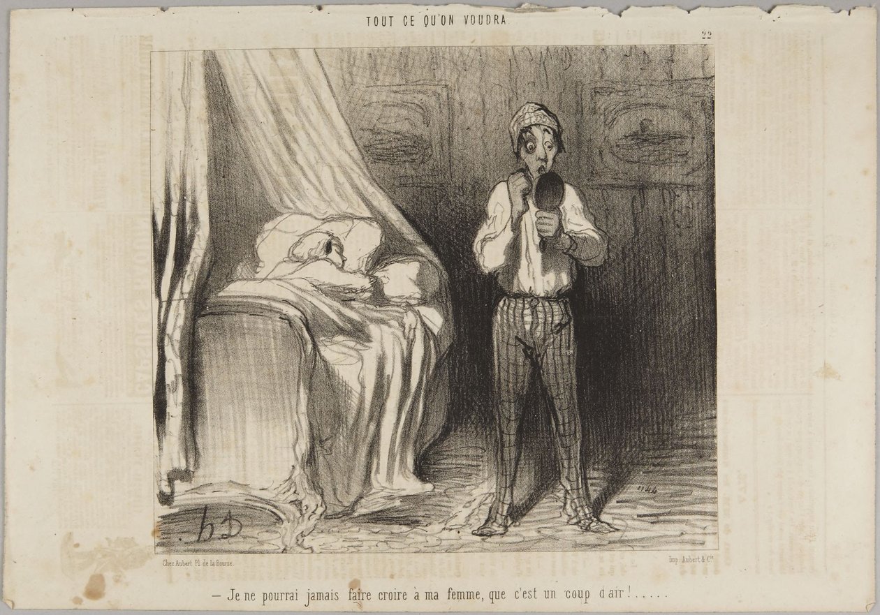 Jeg vil aldri kunne få min kone til å tro at det var trekk!, nummer 22 fra serien Alt hva man vil fra Le Charivari av Honoré Daumier