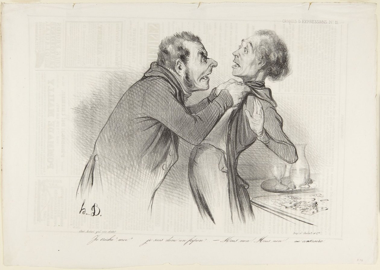 Jeg jukser? Jeg? ..., nummer 11 fra serien Skisser av uttrykk fra Le Charivari av Honoré Daumier