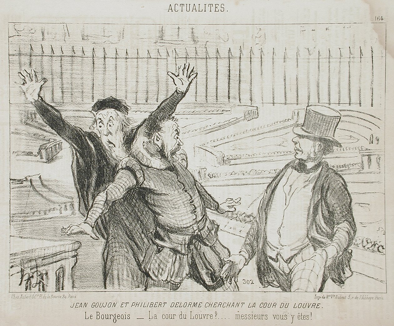 Jean Goujon og Philibert Delorme på jakt etter gårdsplassen ved Louvre av Honoré Daumier