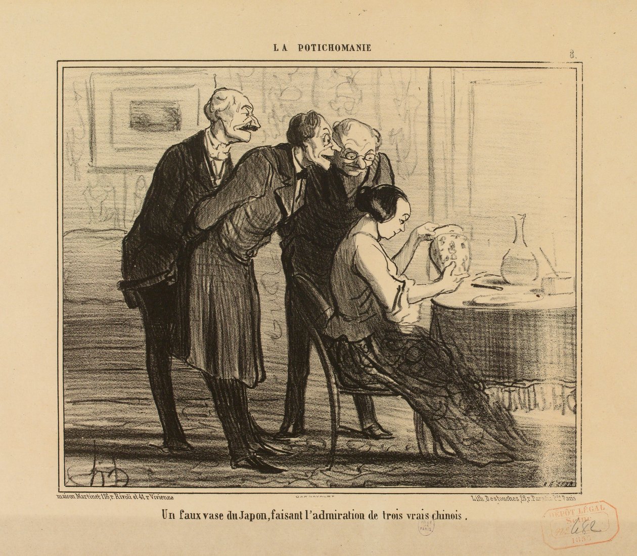 Potichomanie nr. 8: En falsk japansk vase, beundret av ... av Honoré Daumier