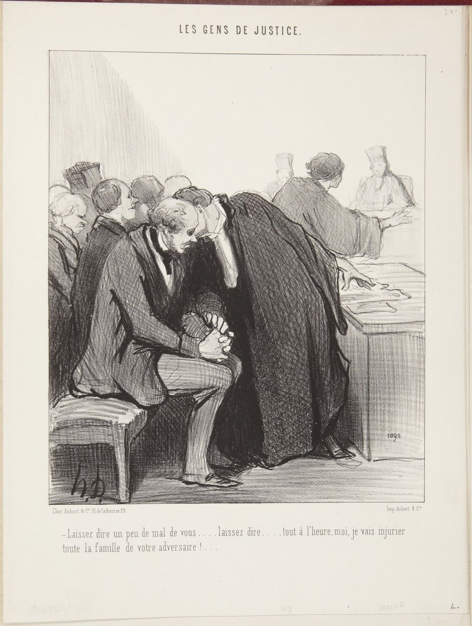 La dem si litt vondt om Dem... la dem snakke... om litt skal jeg fornærme hele familien til motstanderen Deres!... av Honoré Daumier