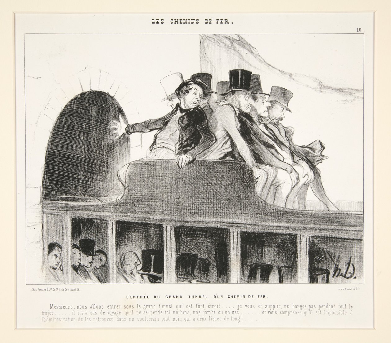 Inngangen til den store jernbanetunnelen, fra «Les Chemins de Fer», i Le Charivari, 22. mars 1844 av Honoré Daumier