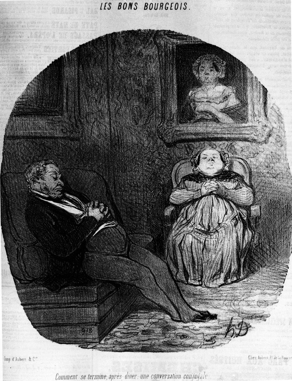 Les Bons Bourgeois: par som sover - av Daumier, i "" Charivari"" av 05.11.1846. av Honoré Daumier