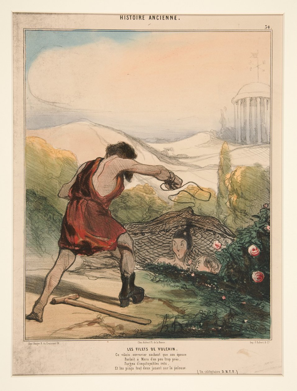 Vulkans nett. Denne stygge låsesmeden, som vet at hans kone... fra Histoire Ancienne av Honoré Daumier