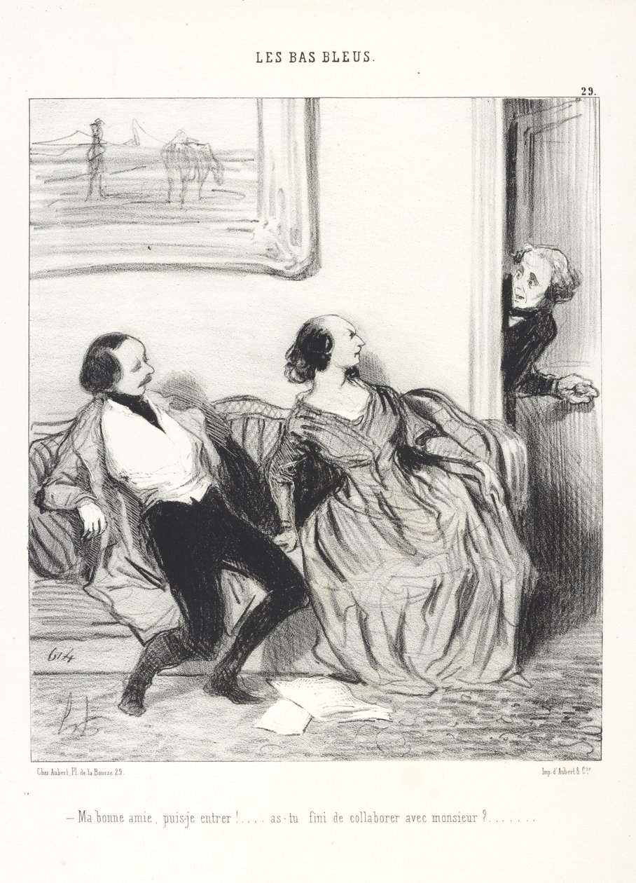 Min kjære, kan jeg komme inn! ... Er du ferdig med å samarbeide med herren?, plansje 29 fra serien Les Bas-Bleus fra tidsskriftet Le Charivari av Honoré Daumier