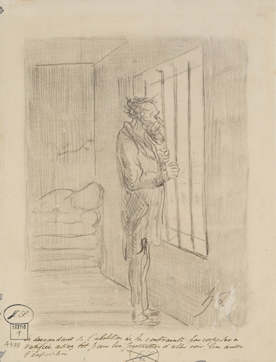 Mann bak lås og slå av Honoré Daumier