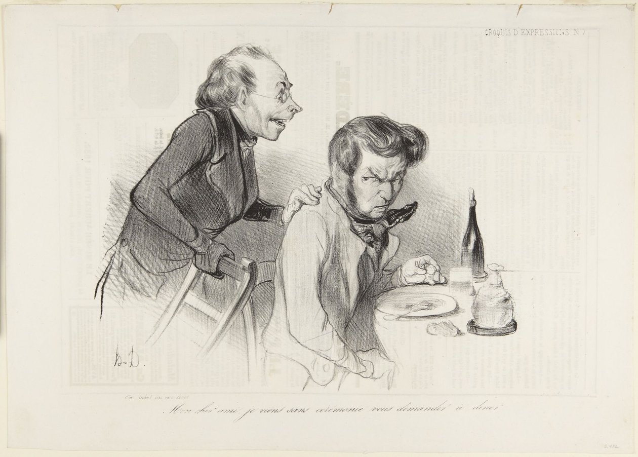 Min kjære venn, jeg kommer uten seremoni for å be deg til middag av Honoré Daumier