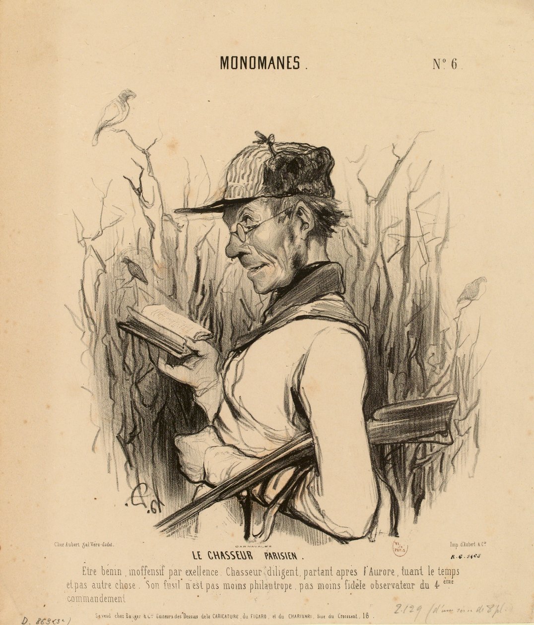 Monomane nr. 6: Den parisiske jegeren. Et godmodig, fullstendig ufarlig vesen... av Honoré Daumier