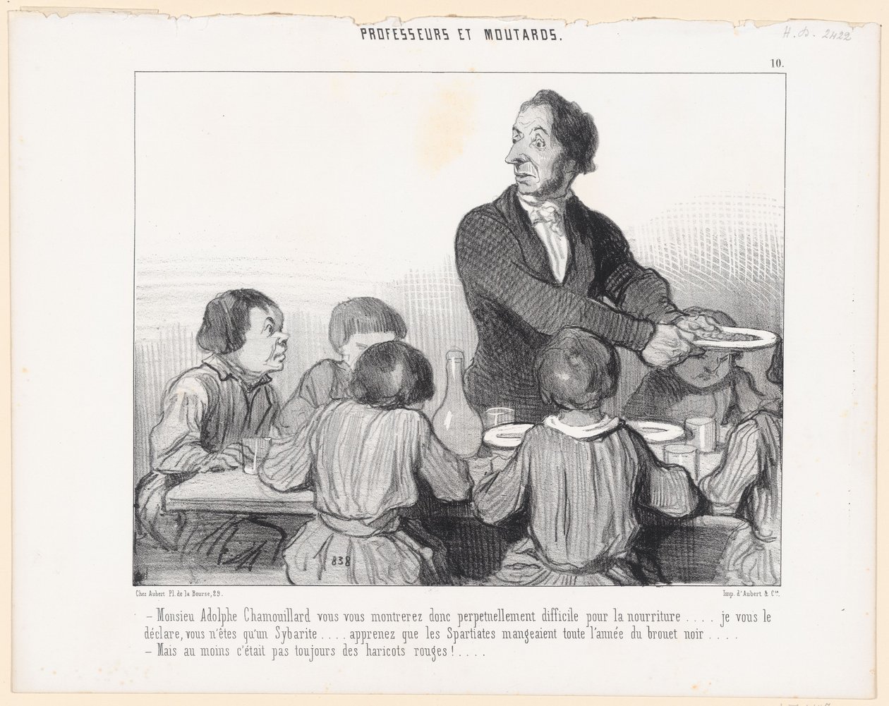 Herr Adolphe Chamouillard, De vil altså stadig være vanskelig med maten ... jeg erklærer for Dem, De er bare en sybaritt ... lær at spartanerne spiste svart suppe hele året ... - Men i det minste var det av Honoré Daumier