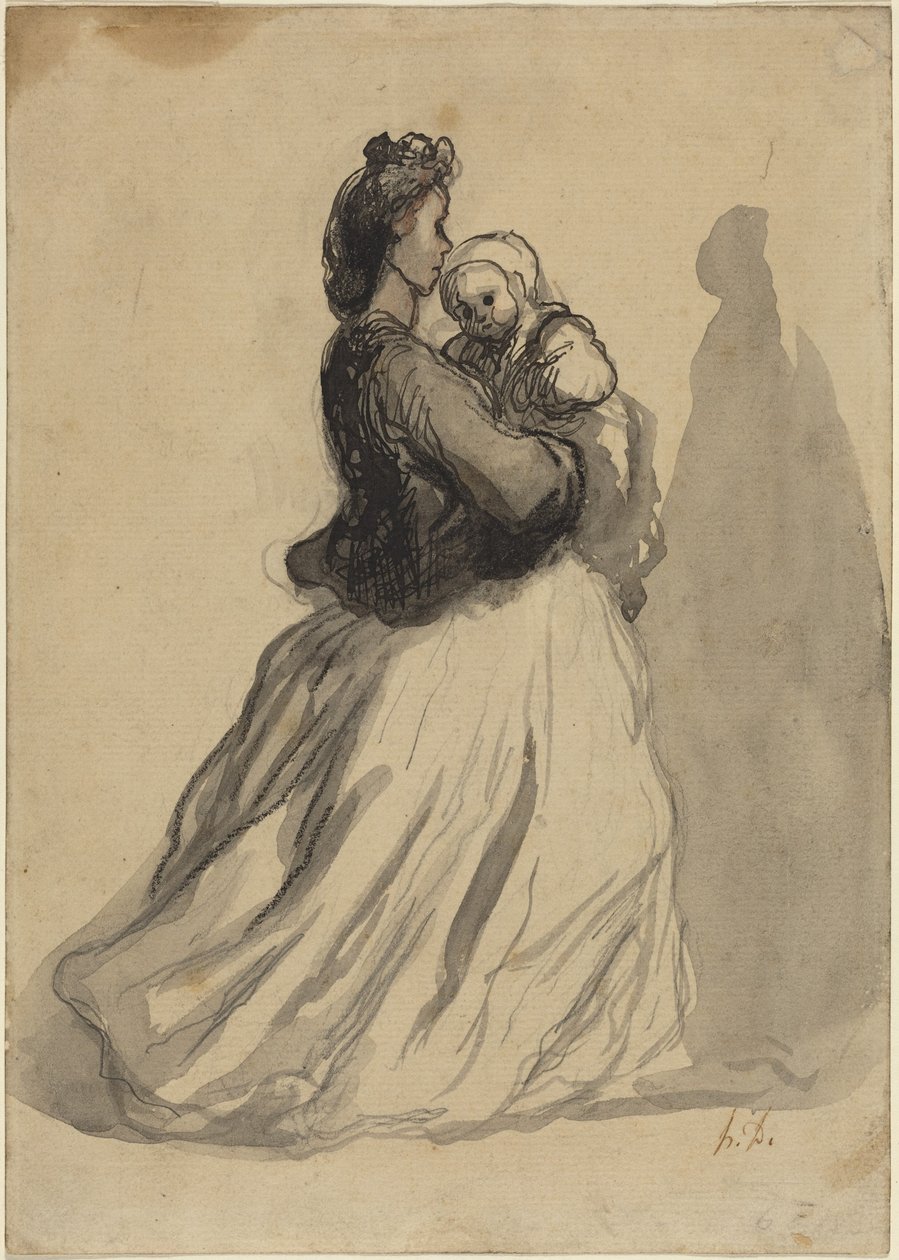 Mor og baby av Honoré Daumier