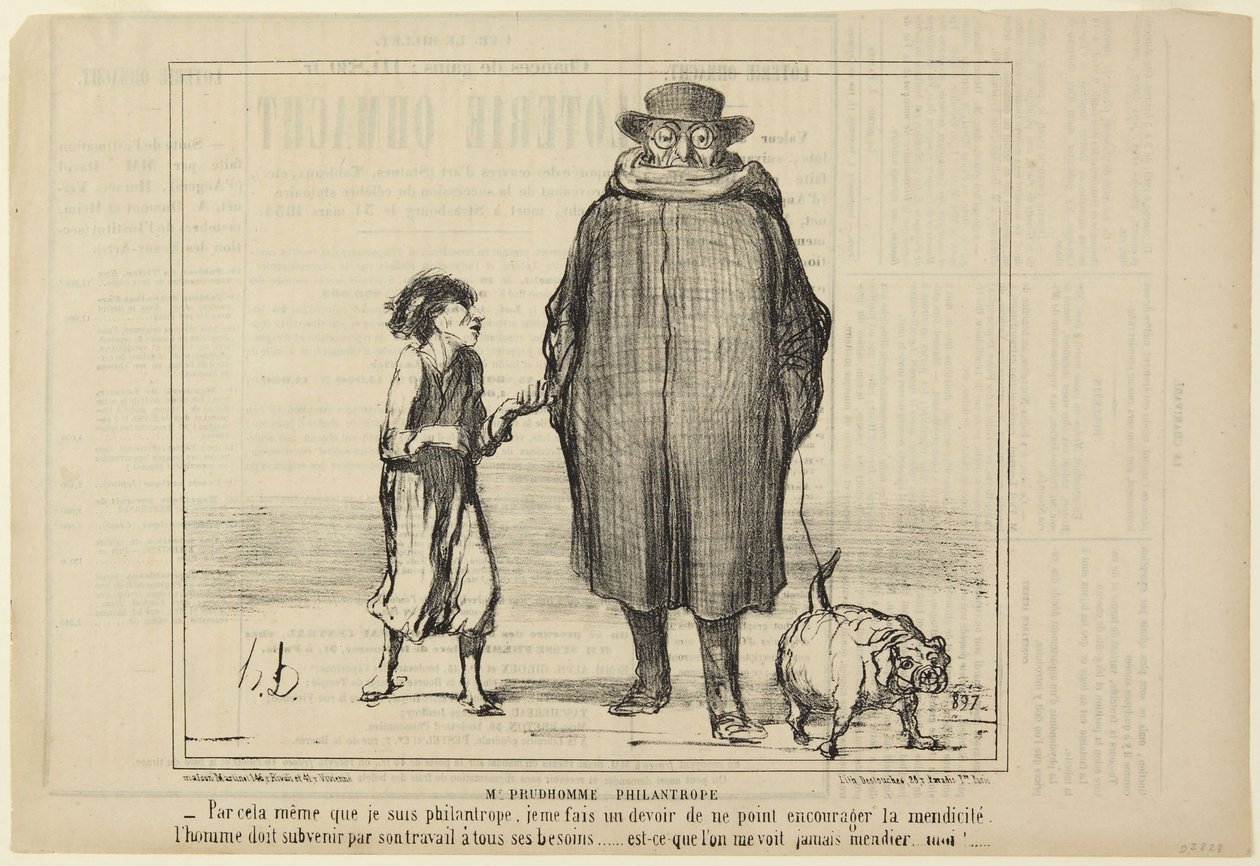 Herr Prudhomme, filantrop, nummer 291 fra serien Actualités i Le Charivari av Honoré Daumier