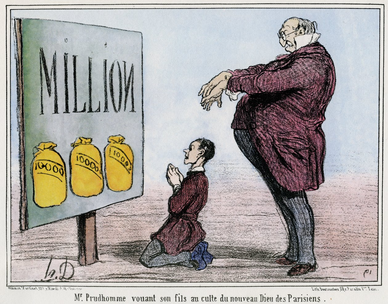 Herr Prudhomme vier sønnen sin til kulten av den nye parisiske guden av Honore Daumier