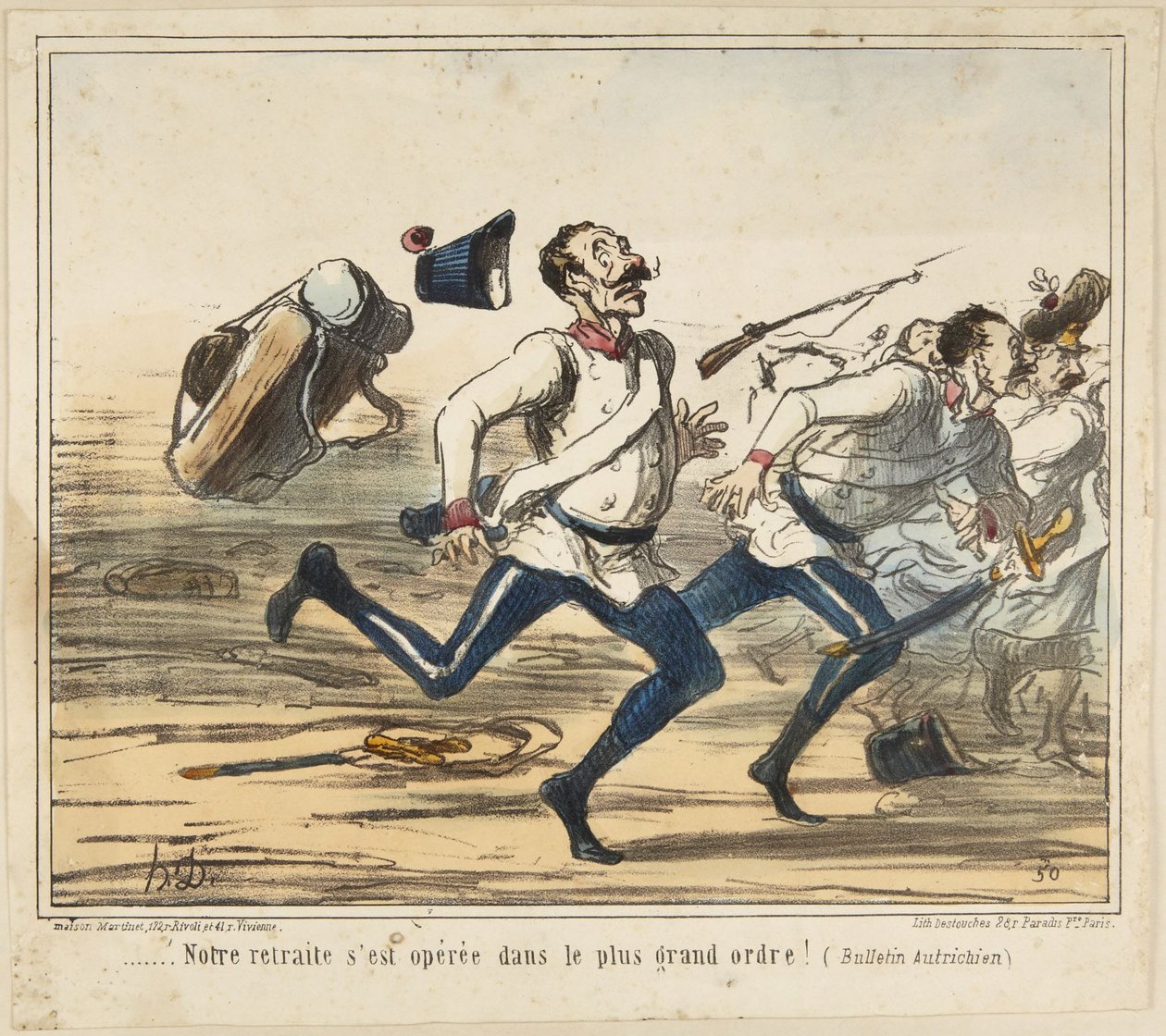 Vår retrett ble gjennomført i den beste orden! (Østerriksk bulletin), nummer 75 fra serien Aktuelt fra Disse gode østerrikerne av Honoré Daumier