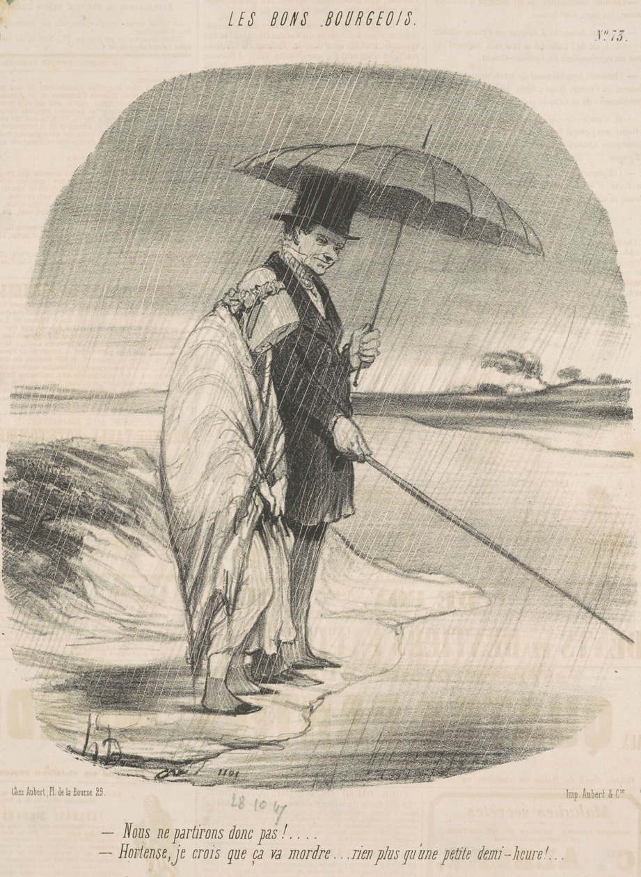 Så vi drar altså ikke! - Hortense, jeg tror den kommer til å bite ... Ikke mer enn en liten halvtime! av Honoré Daumier