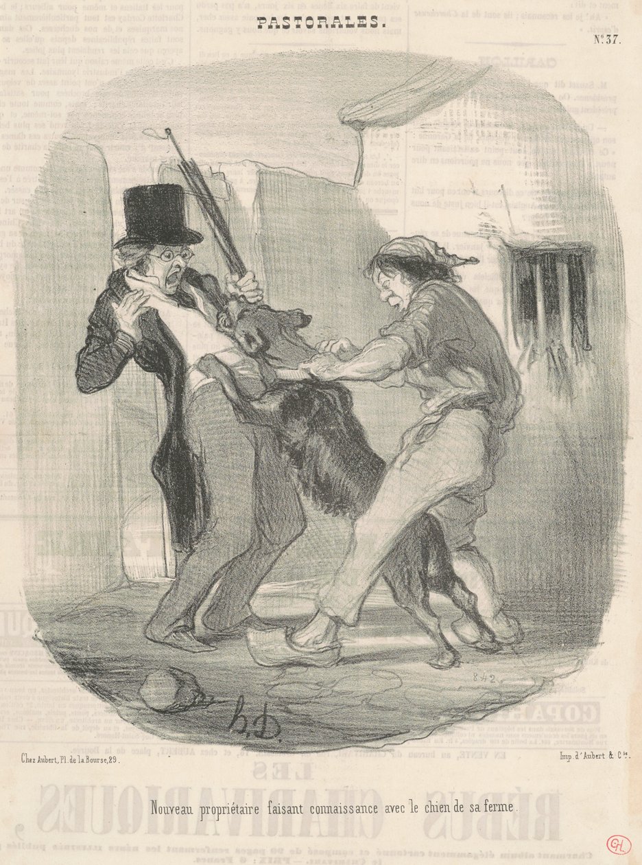 Ny eier blir kjent med hunden... av Honoré Daumier