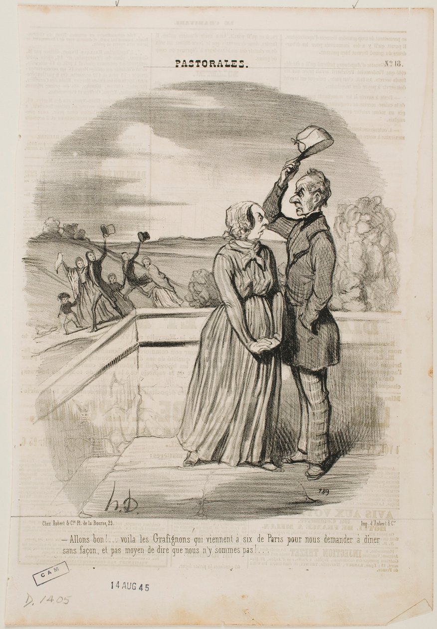 Å nei, se, Grafignon-familien har nettopp kommet fra Paris, alle seks,... av Honoré Daumier