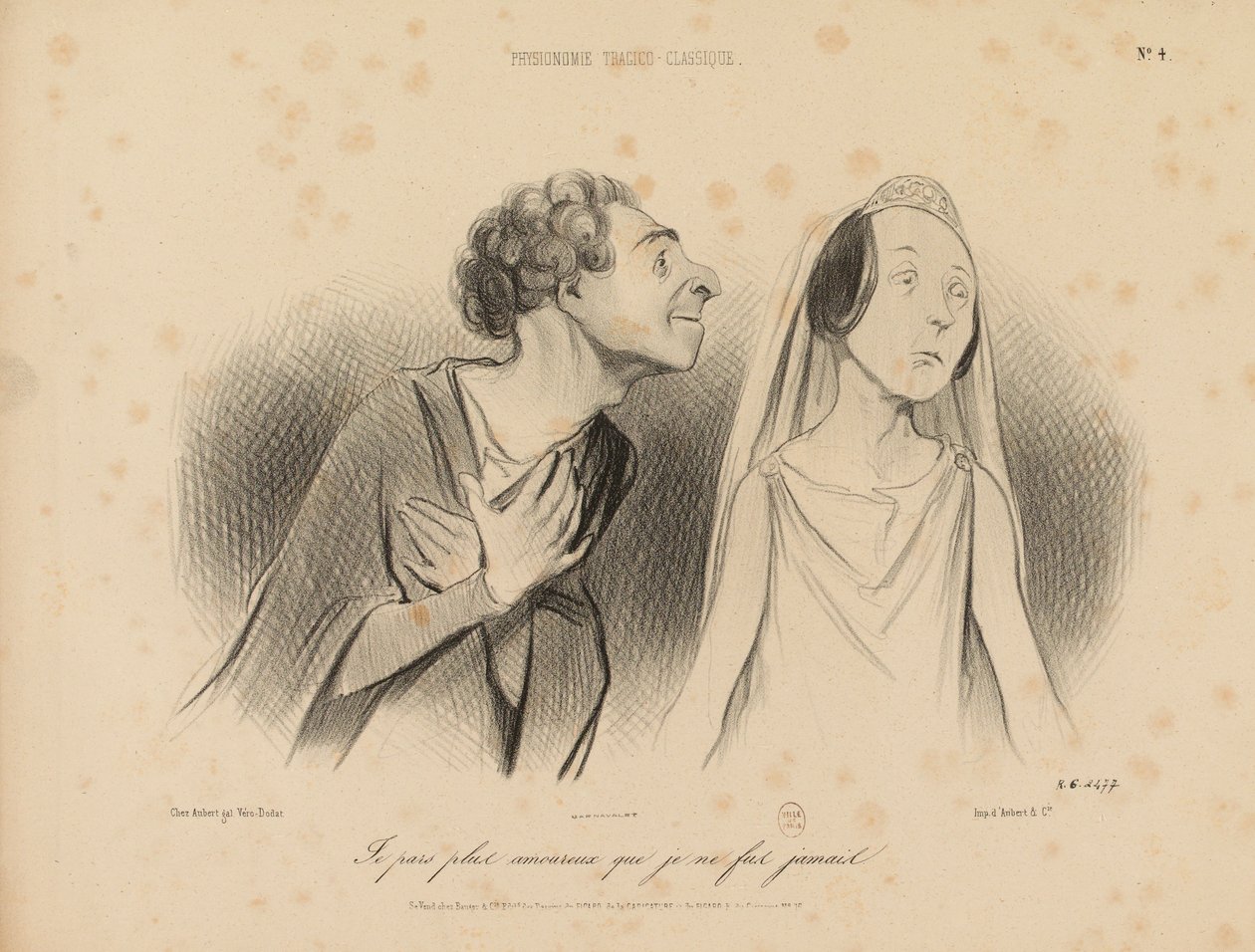 Tragisk-klassiske fysiognomier. Jeg drar bort mer forelsket enn jeg noen gang har vært. Nr. 4. av Honoré Daumier