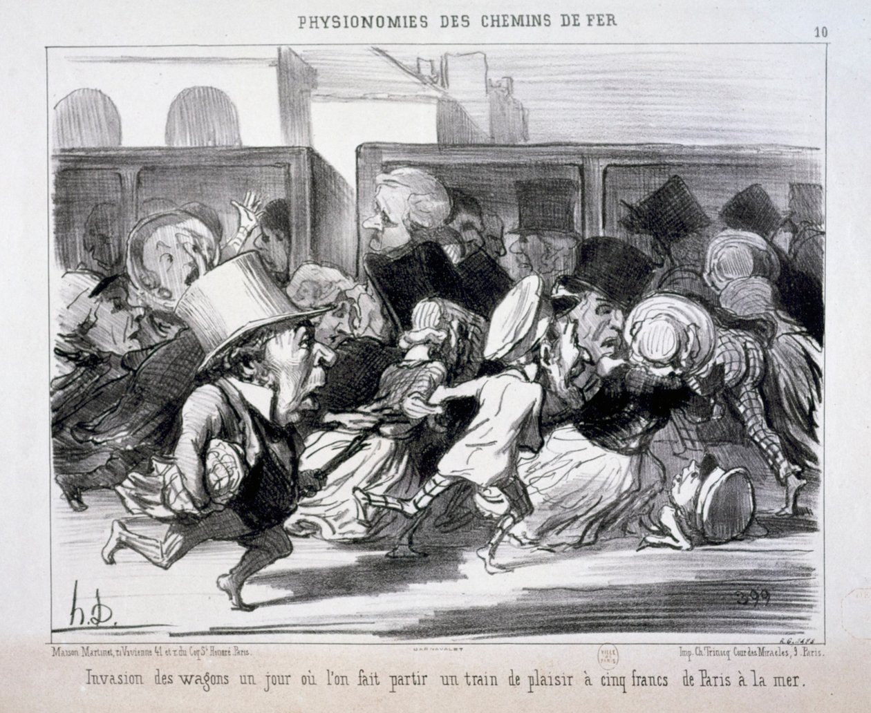 Jernbanenes fysiognomier nr. 10: Invasjon av vognene på en dag da man lar dra... av Honoré Daumier