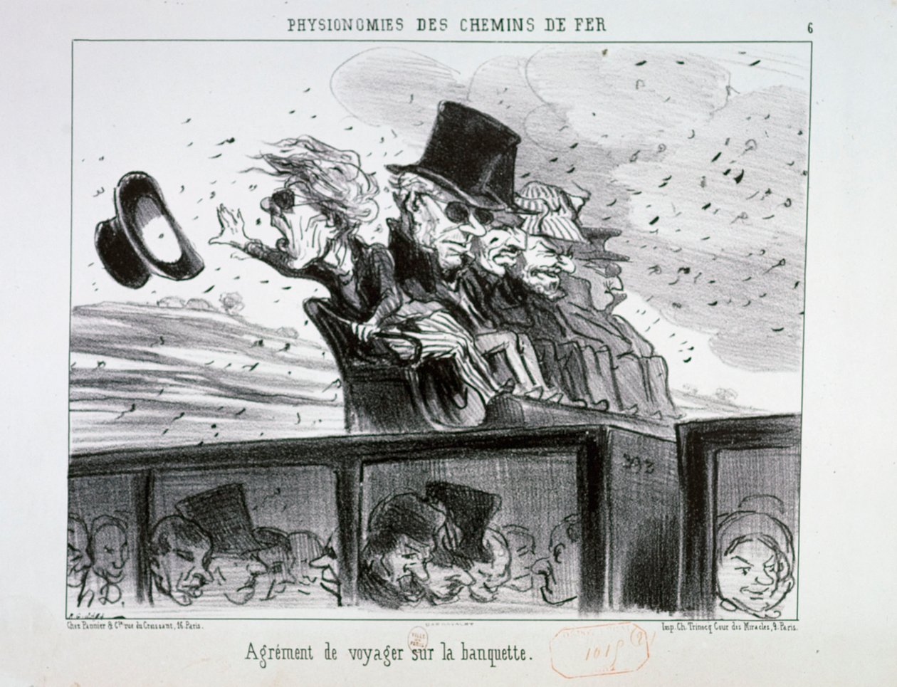 Jernbanenes fysiognomier nr. 6: Gleden ved å reise på benken. av Honoré Daumier