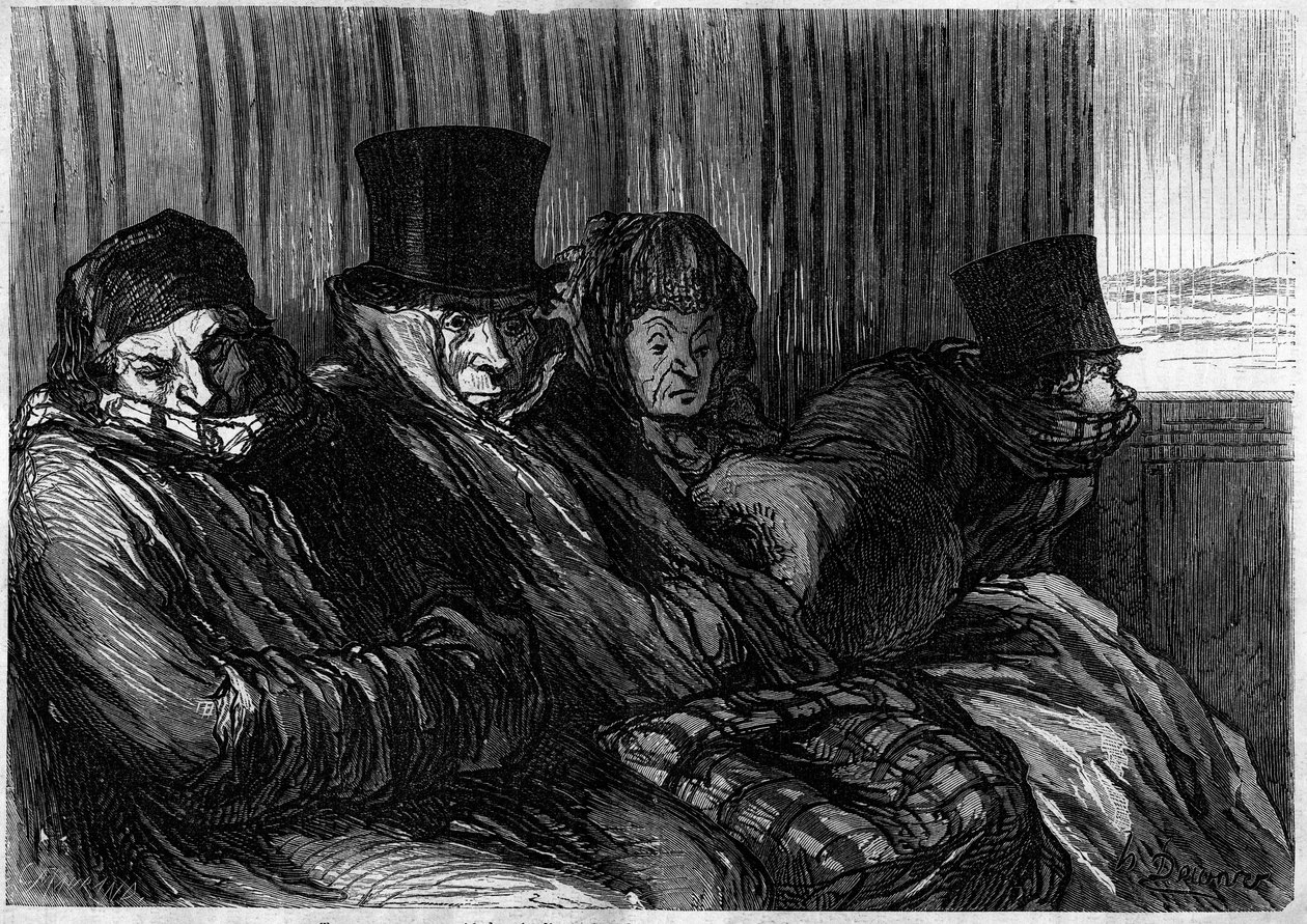 Lystog: 10 grader med kjedsomhet og dårlig humør. Tegneserie av Honore Daumier (1808-1879). Gravering i "" Le Monde Illustré"" nr. 249 av 18. januar av Honoré Daumier