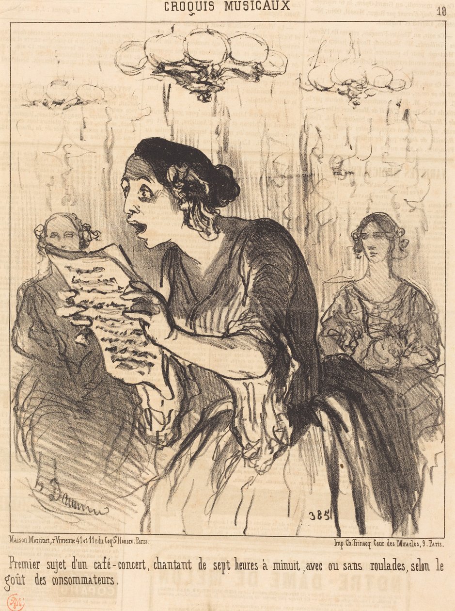 Første artist i en syngende café-concert... av Honoré Daumier