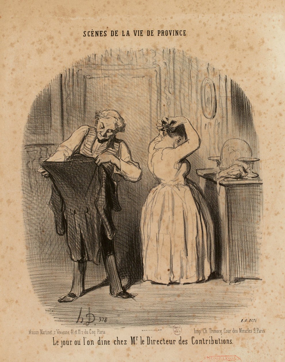 Scener fra provinslivet. Dagen da man spiser middag hos herr direktøren ... av Honoré Daumier