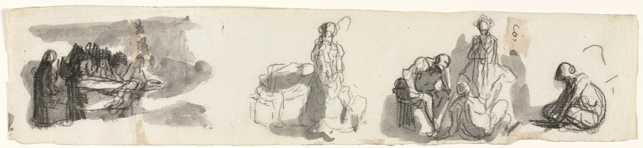 Studieark med en gruppe på fire figurer til høyre (recto) av Honoré Daumier