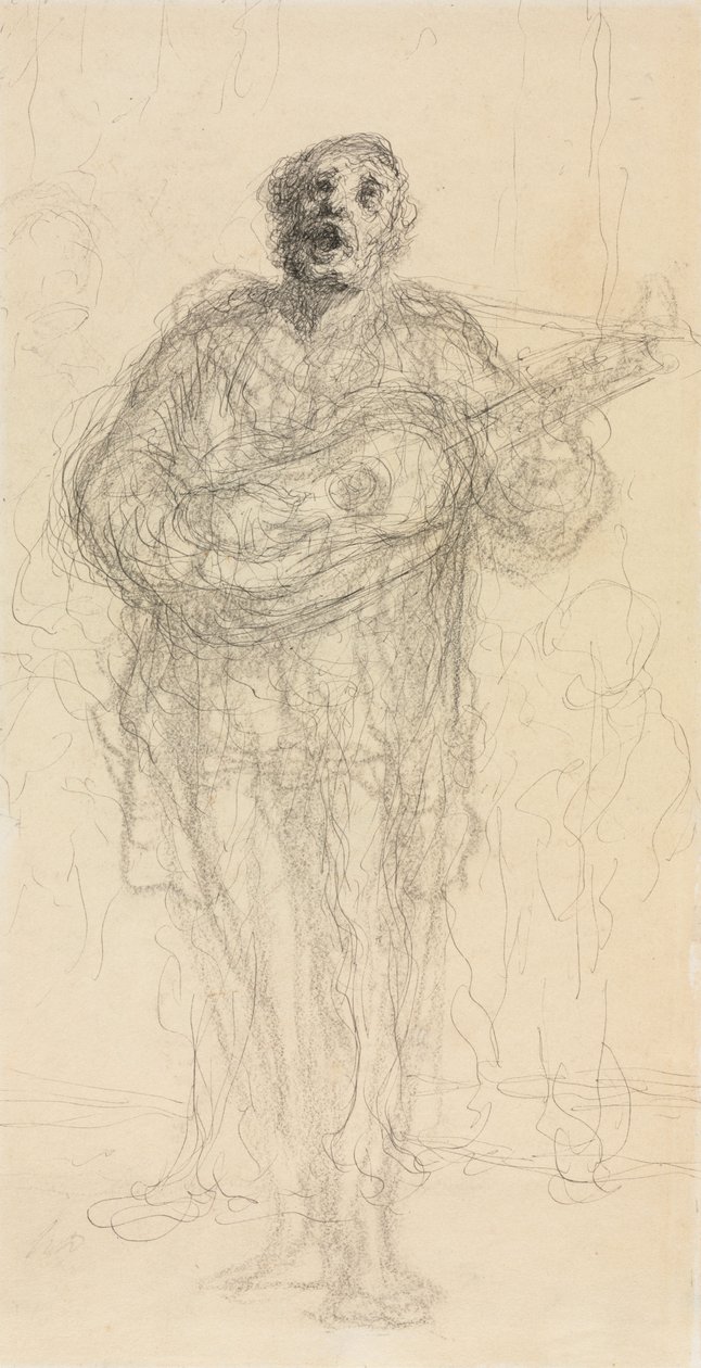 Syngende gitarist (rekto) av Honoré Daumier