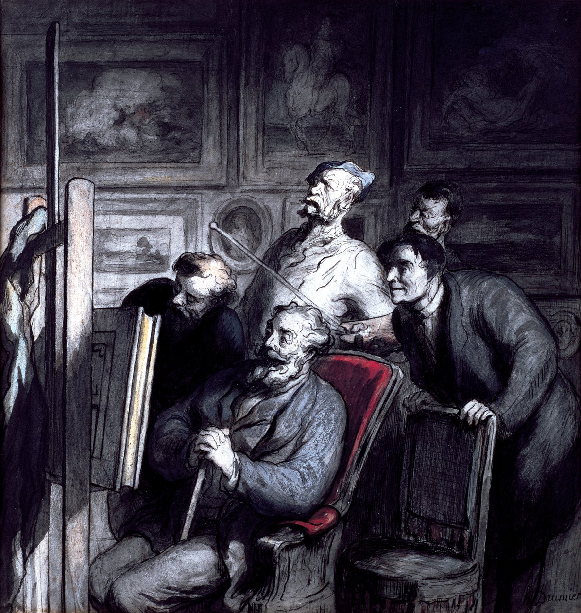 Amatørene, etter 1862 (fargestift, m/c blekk og gouache på papir) av Honoré Daumier