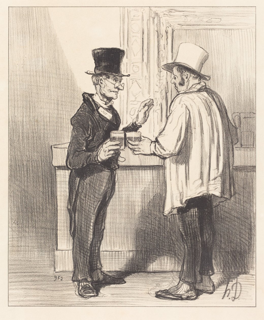 En forsvarer... pratende... på sitt vanlige kontor av Honoré Daumier