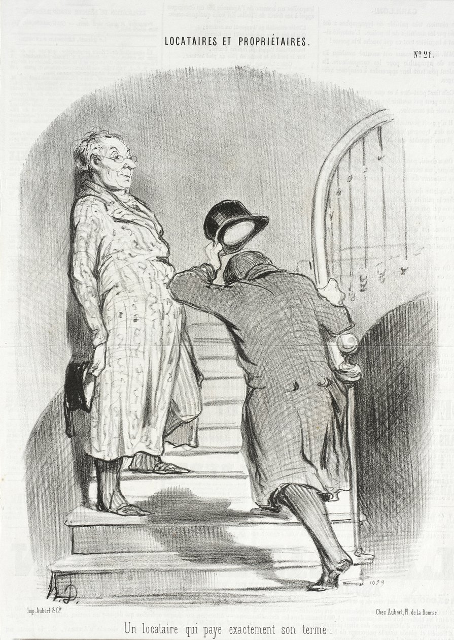 En leietaker som betaler husleien sin punktlig av Honoré Daumier