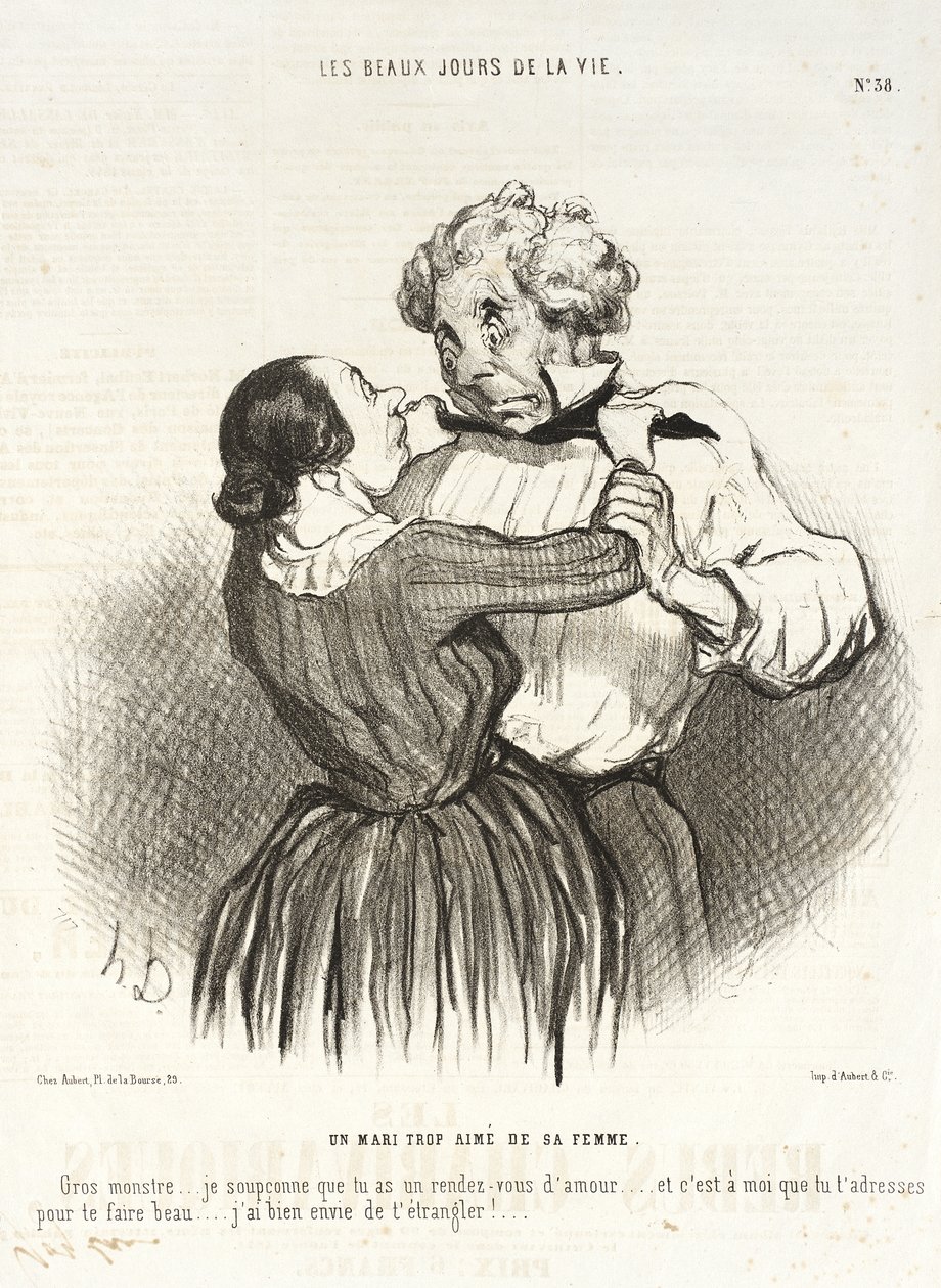 En ektemann som er altfor elsket av sin kone. av Honoré Daumier