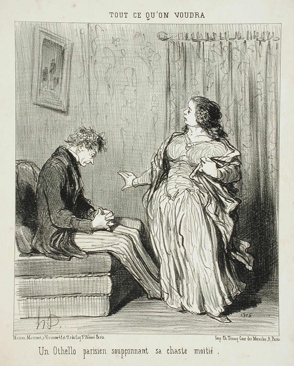 En parisisk Othello som mistenker sin kyske bedre halvdel av Honoré Daumier